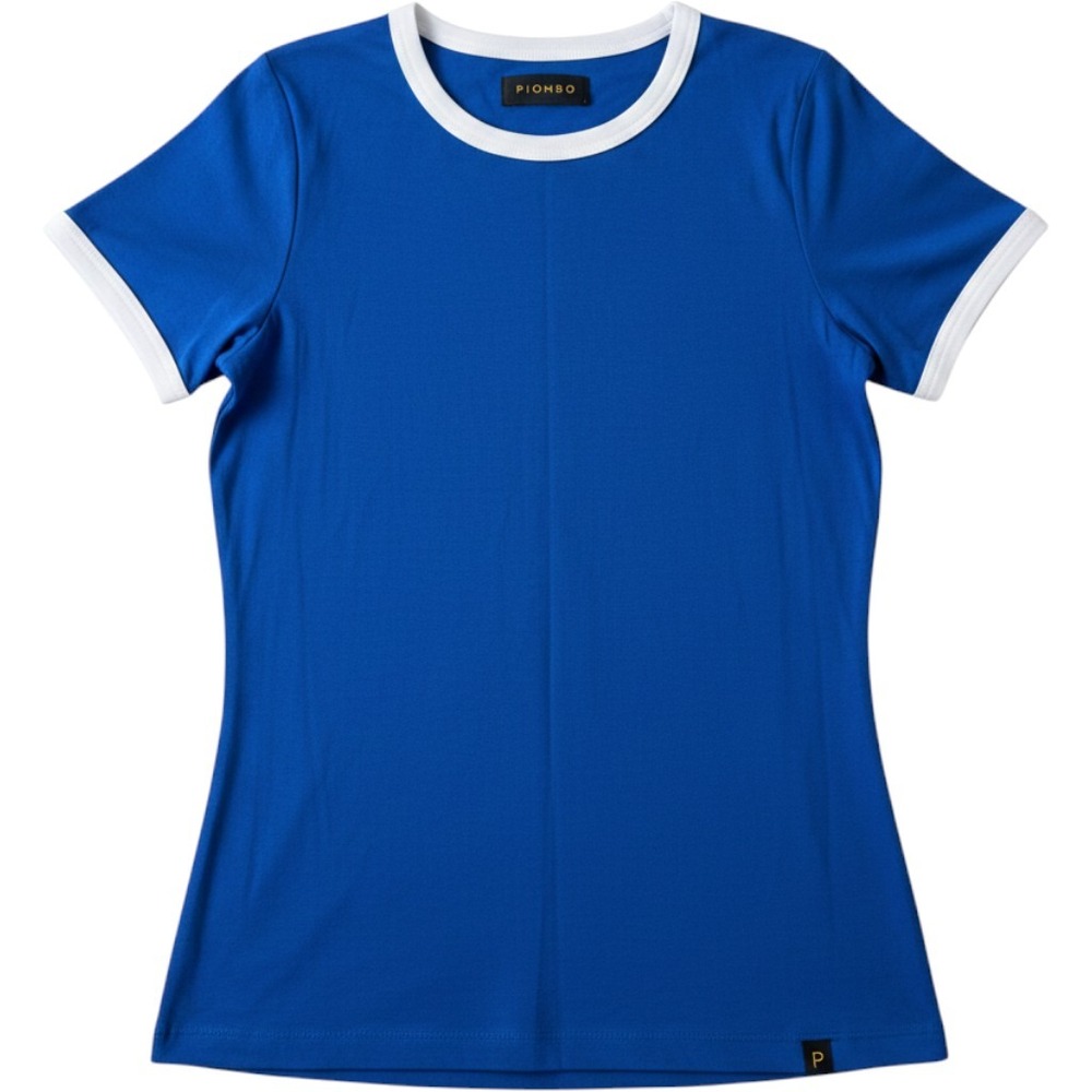 Piombo Womens Royal Blue Ringer T-Shirt White Trim Short Sleeve Cotton Blend S